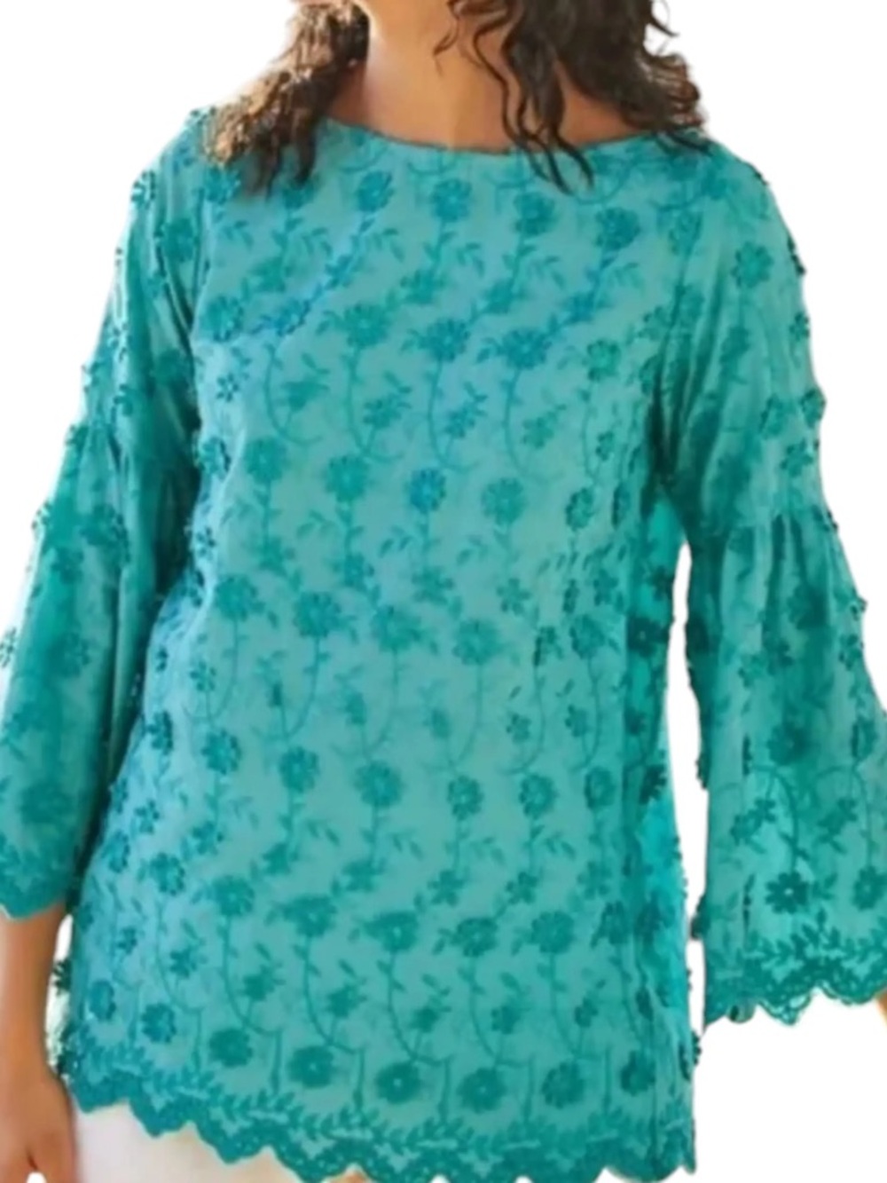 Soft Surroundings "Rosalie" Daisy Floral Embroidered Blouse Size  XL